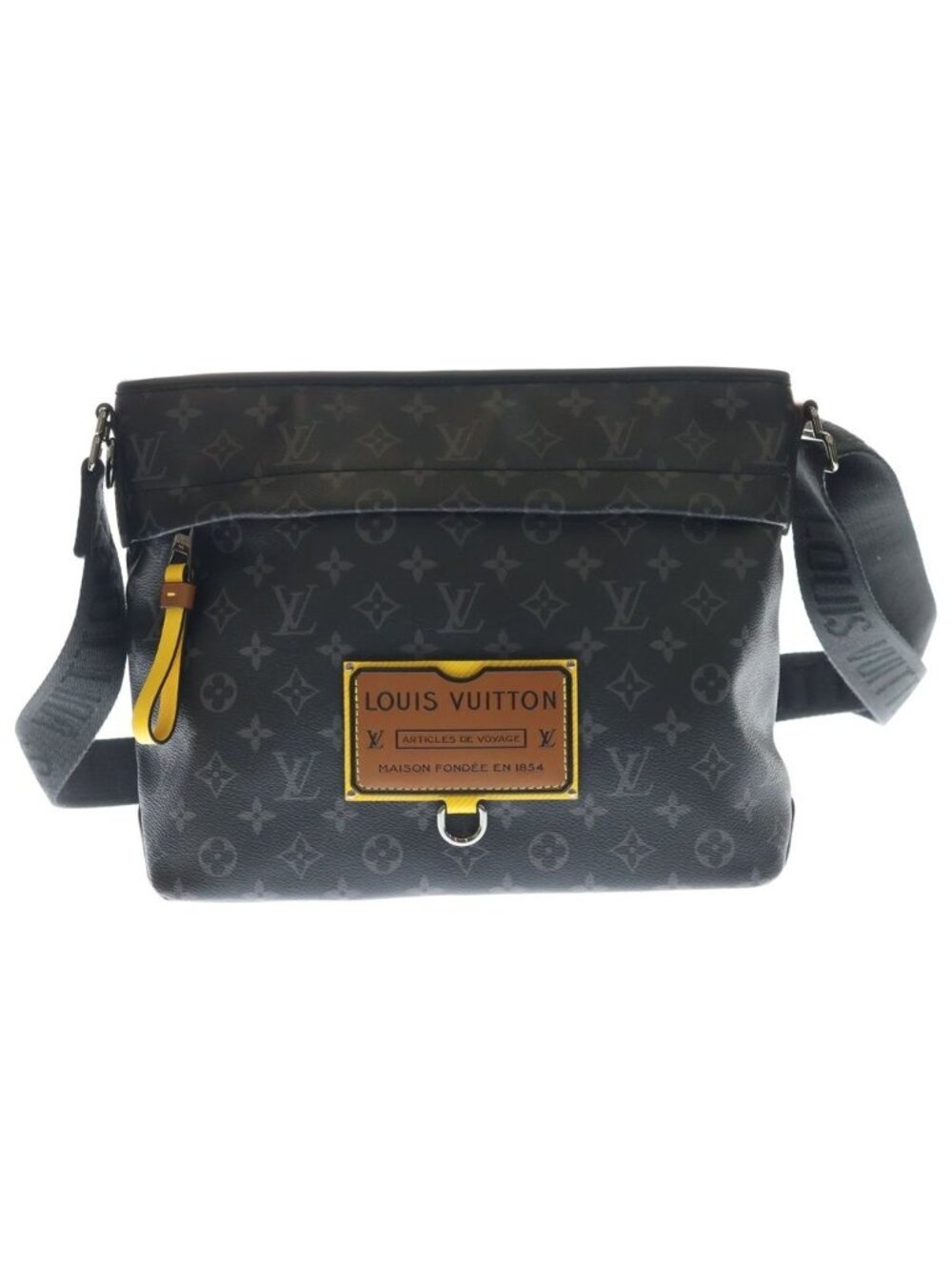 Louis Vuitton Gaston Label Besace Zip MM Shoulder Bag Black Brown Yellow